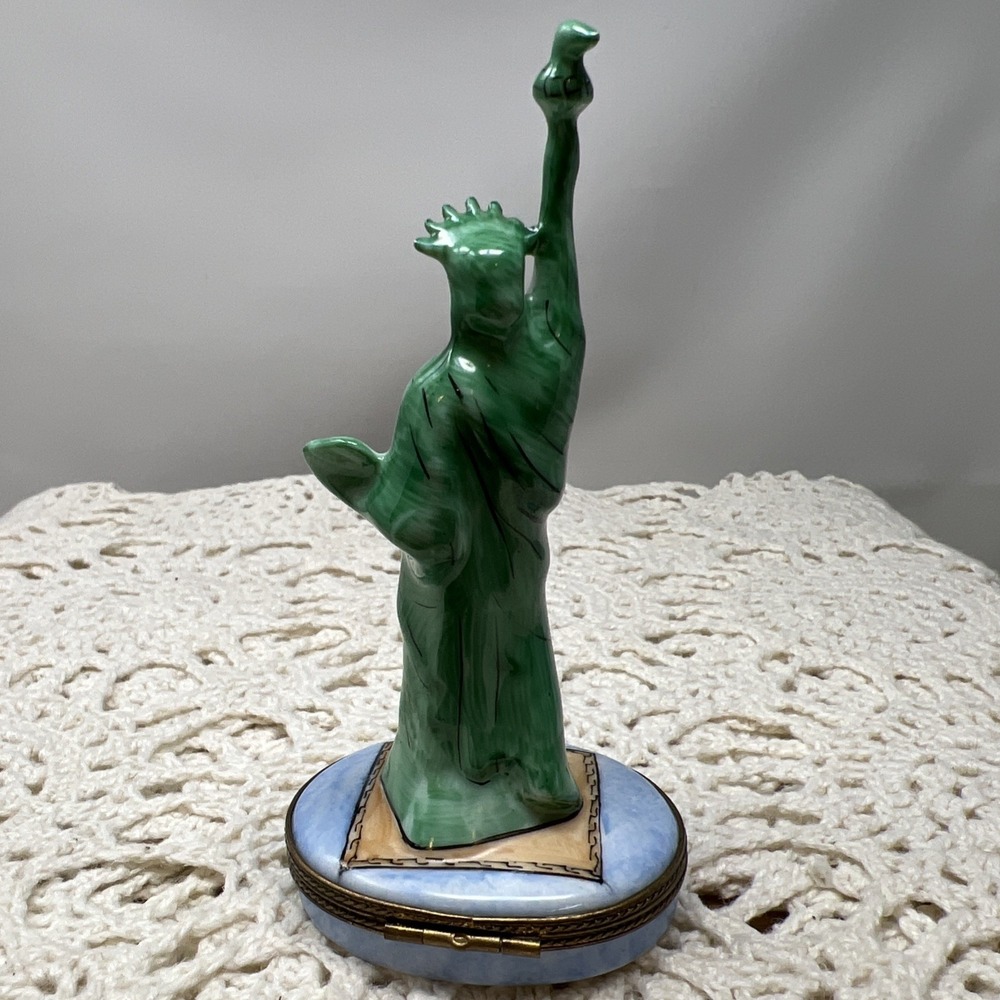 Limoges Trinket Box Statue Of Liberty New York US Flag & White House Peint Main - Picture 7 of 12